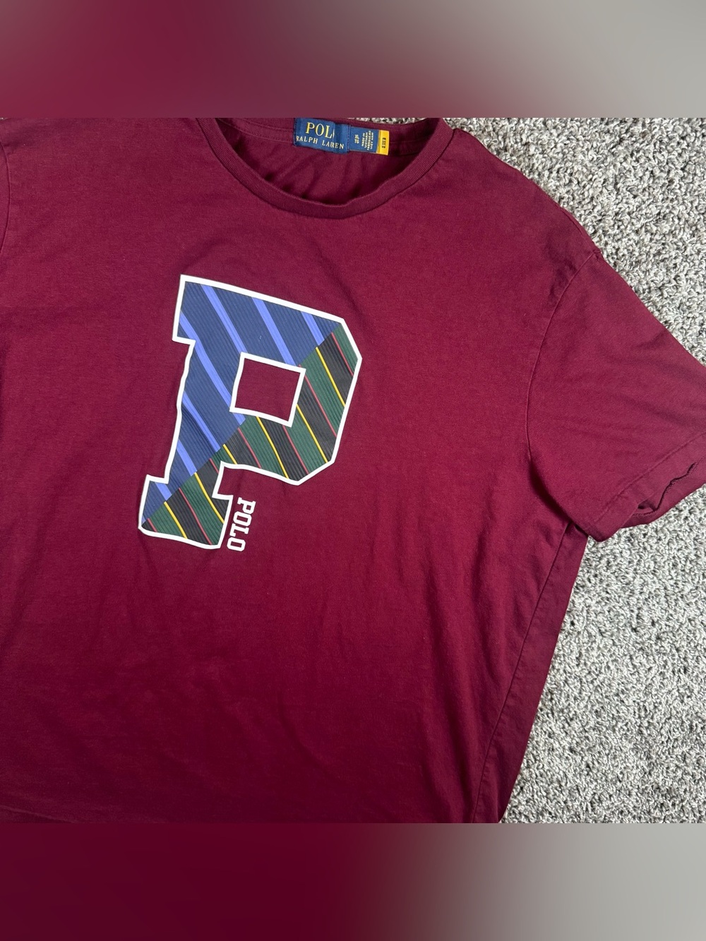 Polo Ralph Lauren Mens XL Varsity Big “P”  T-Shirt Short Sleeve Maroon Preppy